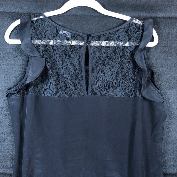 Express Womens Blouse Black 100% Silk Lace Accent Halter Tank Lightweight Large - Picture 11 of 12